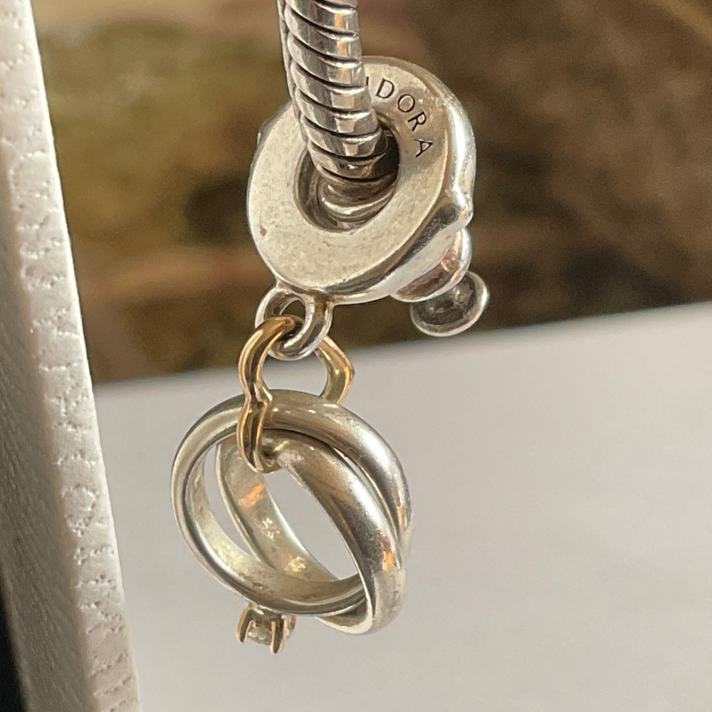 Pandora two tone double rings charm 14k gold and diamond